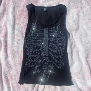 black blinged out skeleton tank top